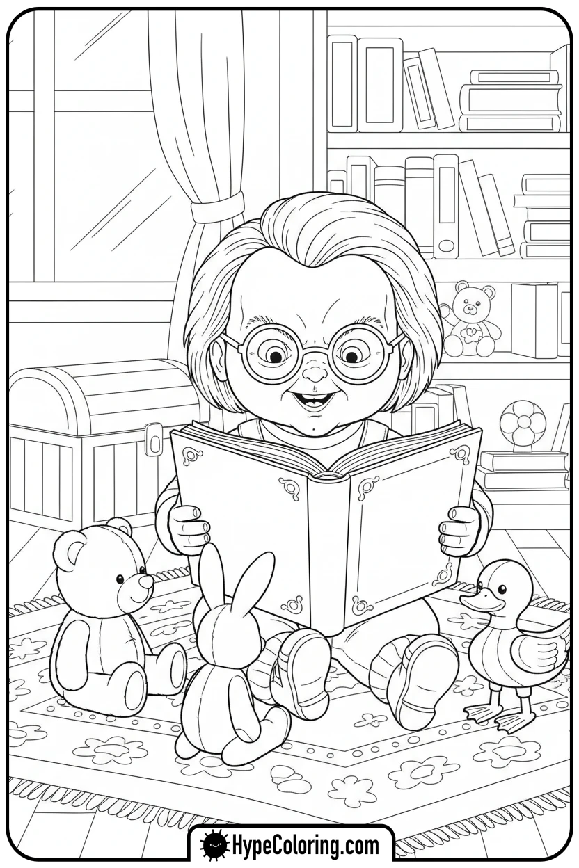 chucky-reading-to-toys - chucky color page