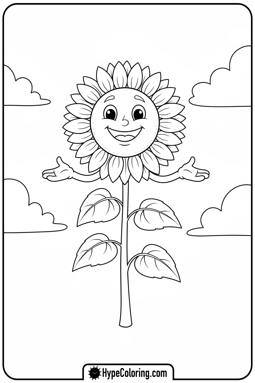 happy-sunflower-with-open-arms - color page sunflower