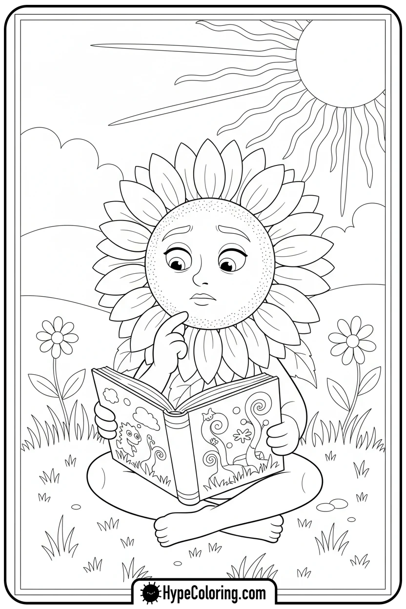 sunflower-reading-a-storybook - color page sunflower