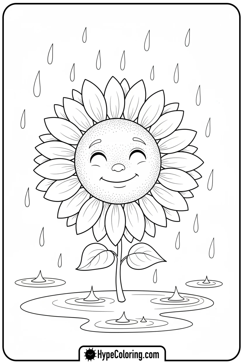 sunflower-enjoying-gentle-rain - color page sunflower