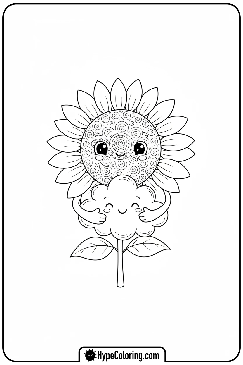 sunflower-hugging-a-fluffy-cloud - color page sunflower