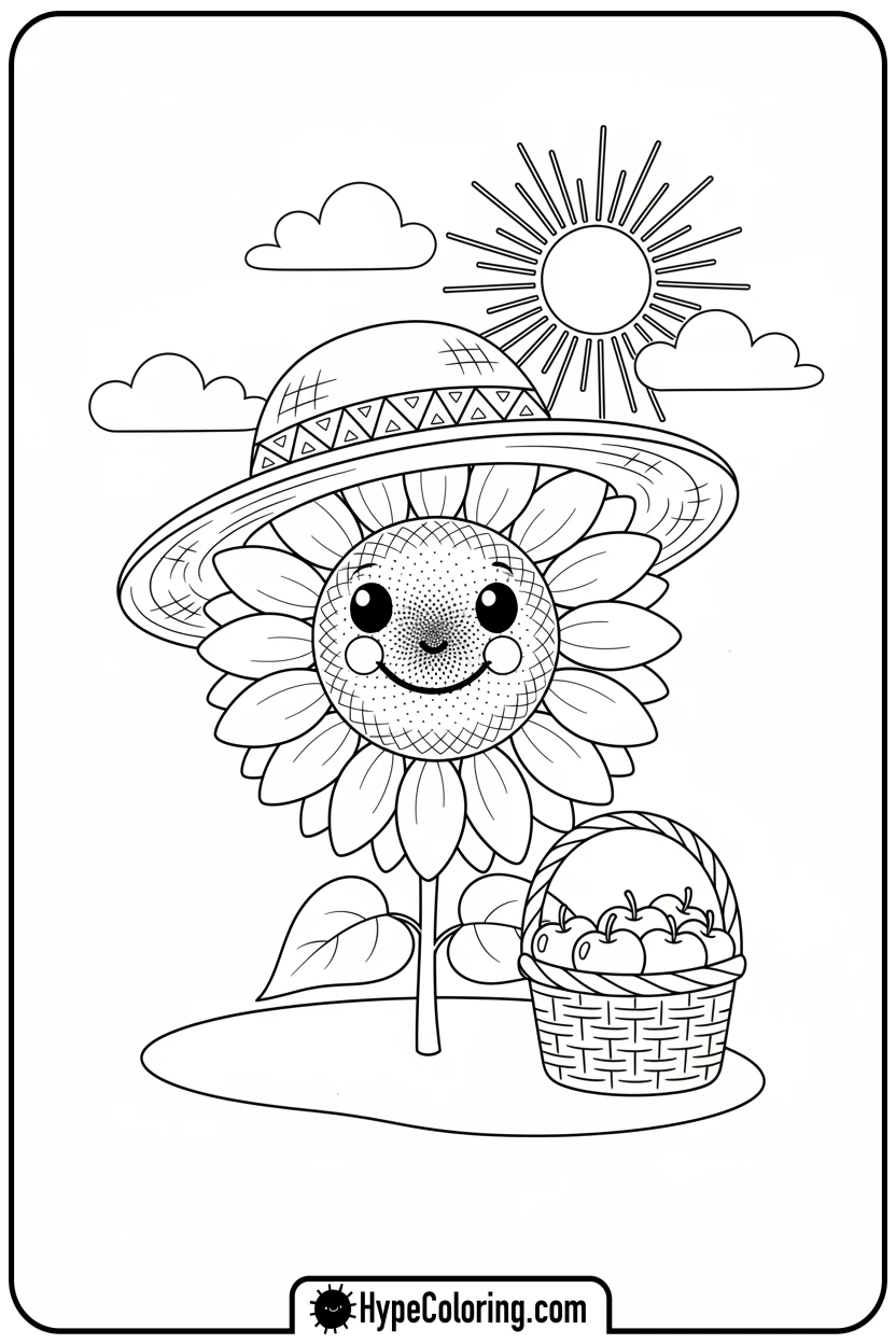 sunflower-wearing-a-straw-hat - color page sunflower
