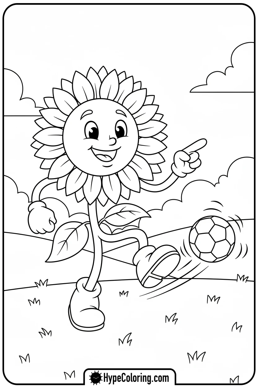 sunflower-kicking-a-soccer-ball - color page sunflower