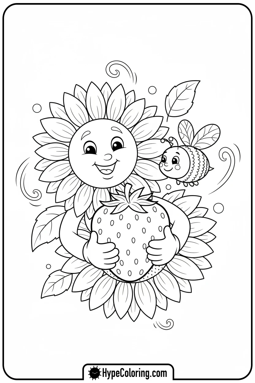 sunflower-sharing-berry-with-bee - color page sunflower