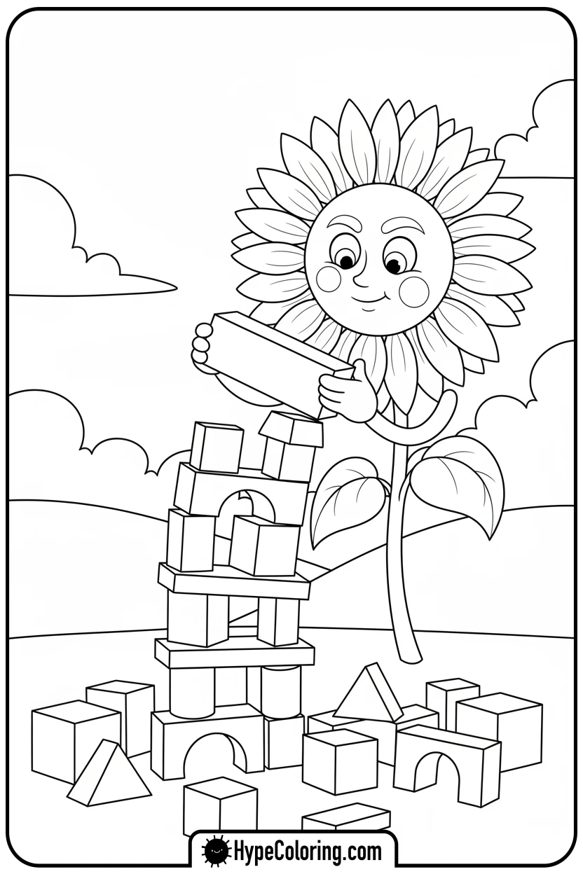 sunflower-building-block-tower - color page sunflower