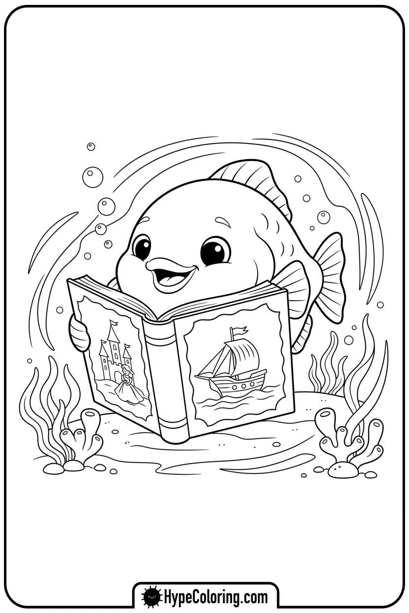 Click to download PDF sunfish-reading-a-book - coloring book pages of fish