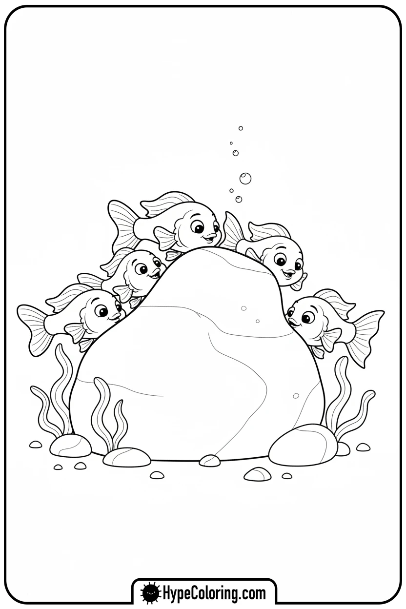 Click to download PDF guppies-playing-hide-and-seek - coloring book pages of fish