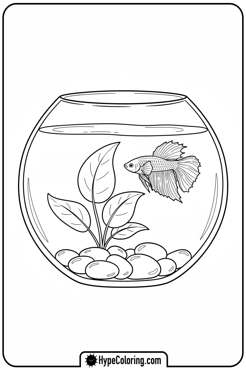 Click to download PDF betta-fish-in-a-fishbowl - coloring book pages of fish