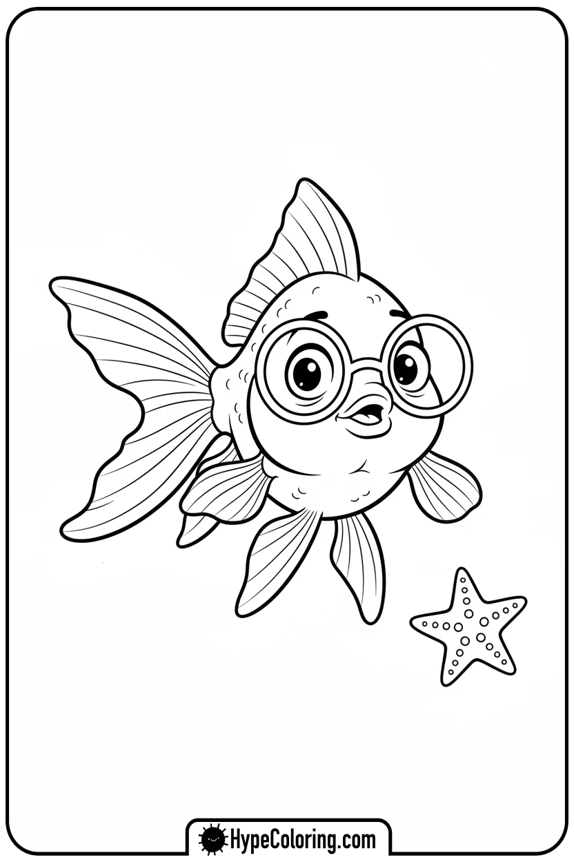 Click to download PDF goldfish-wearing-spectacles - coloring book pages of fish