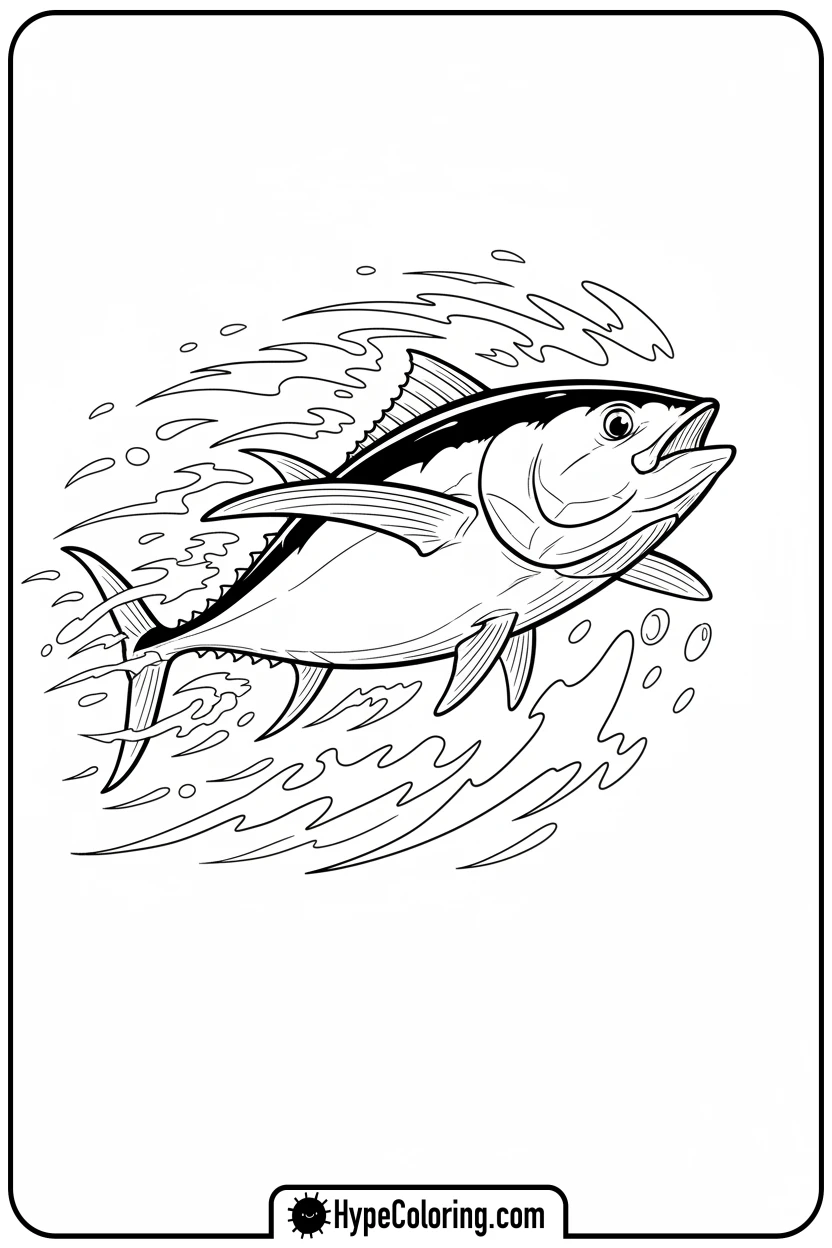 Click to download PDF tuna-fish-zipping-through-water - coloring book pages of fish