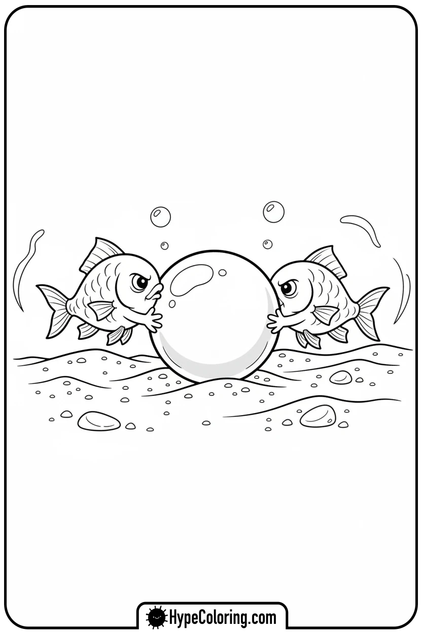 Click to download PDF fish-pushing-a-pearl - coloring book pages of fish
