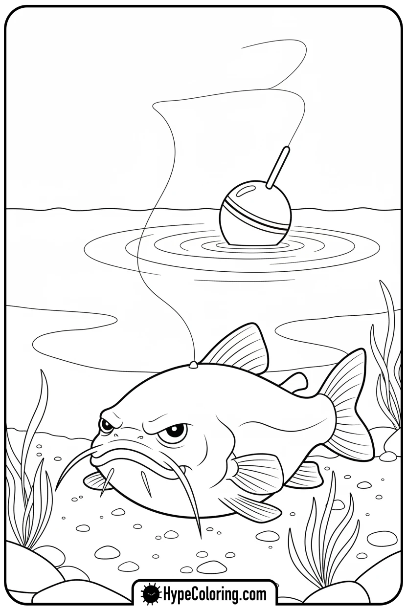 Click to download PDF catfish-watching-fishing-bobber - coloring book pages of fish