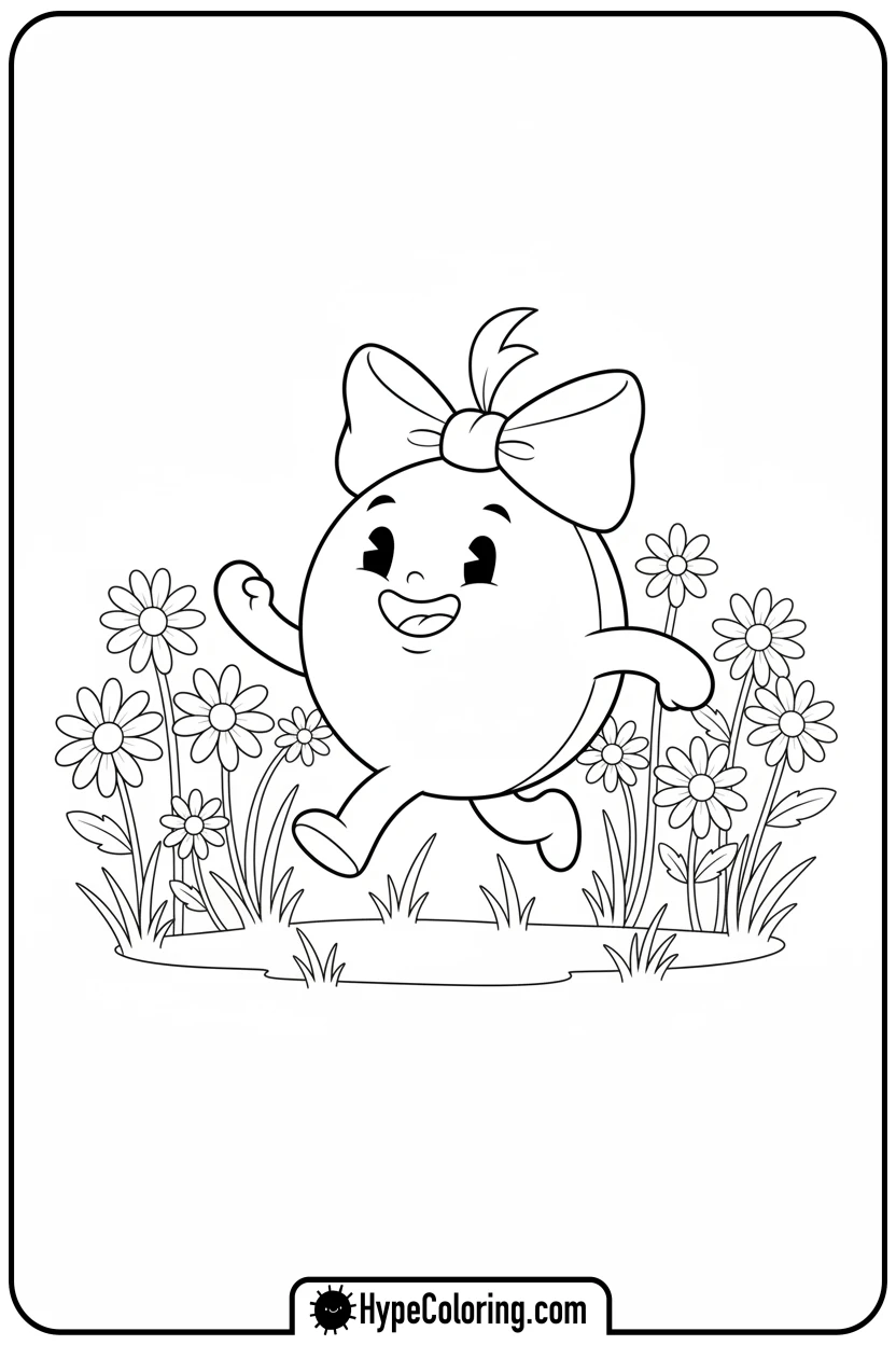 Click to download PDF happy-bow-skipping-through-flowers - coloring pages bows