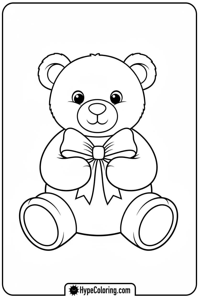 Click to download PDF teddy-bear-holding-large-bow - coloring pages bows