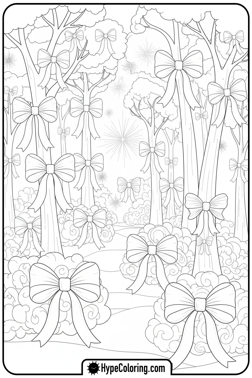 Click to download PDF enchanted-forest-with-bows - coloring pages bows