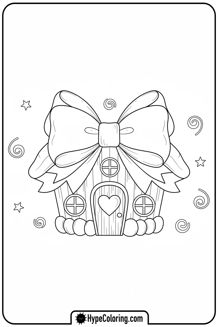 Click to download PDF bow-shaped-whimsical-cottage - coloring pages bows