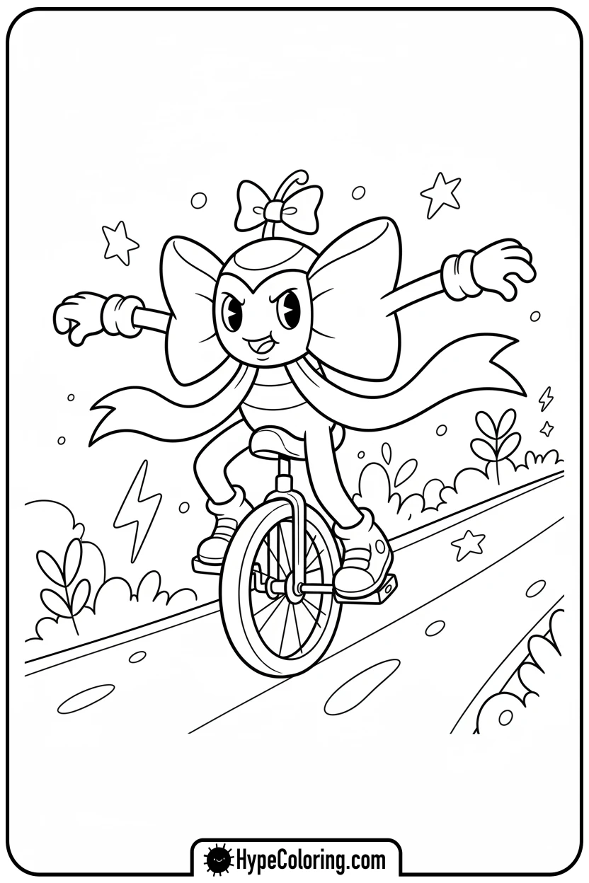 Click to download PDF sporty-bow-riding-unicycle - coloring pages bows