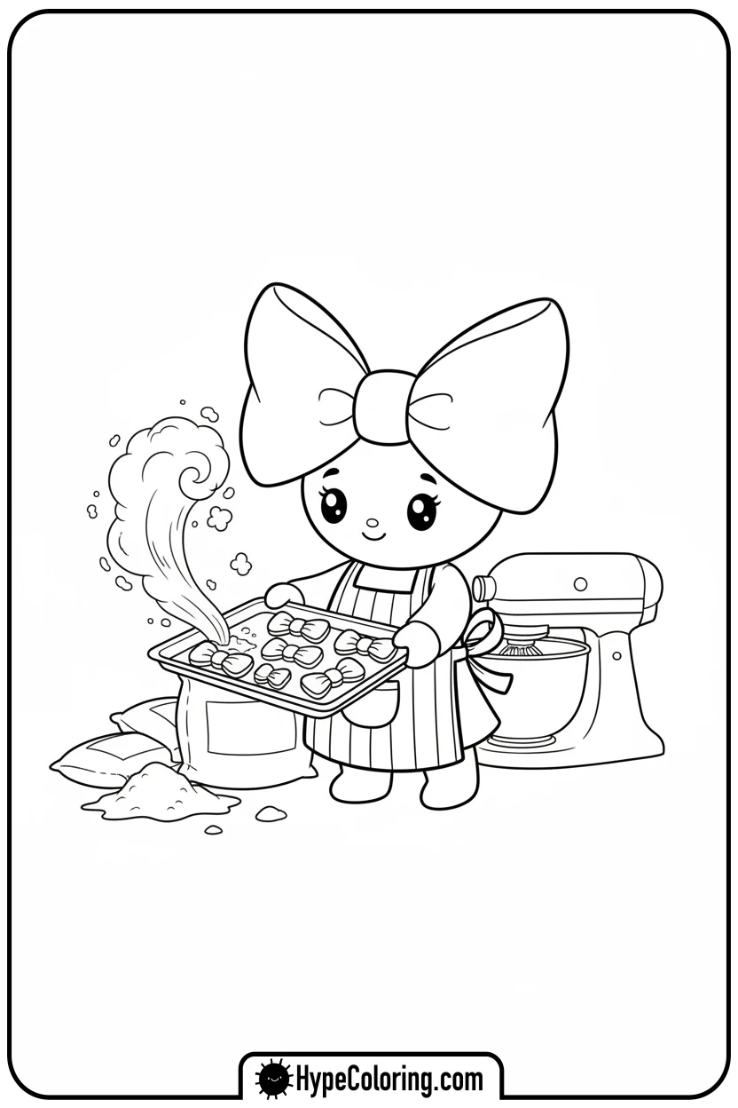 Click to download PDF bow-character-baking-cookies - coloring pages bows