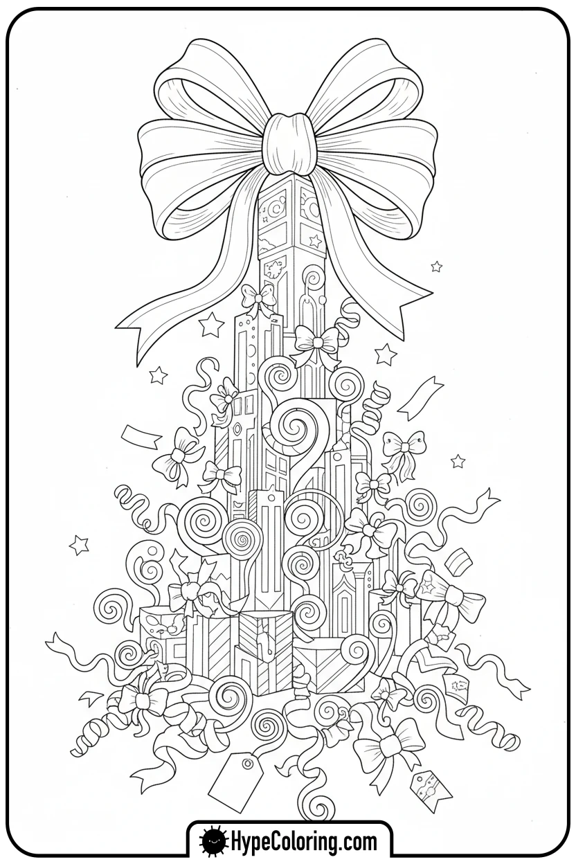 Click to download PDF colossal-bow-on-gift-box - coloring pages bows