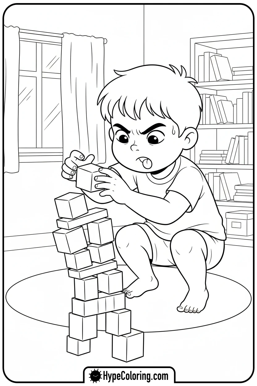 Click to download PDF child-building-block-tower - coloring pages for mental health