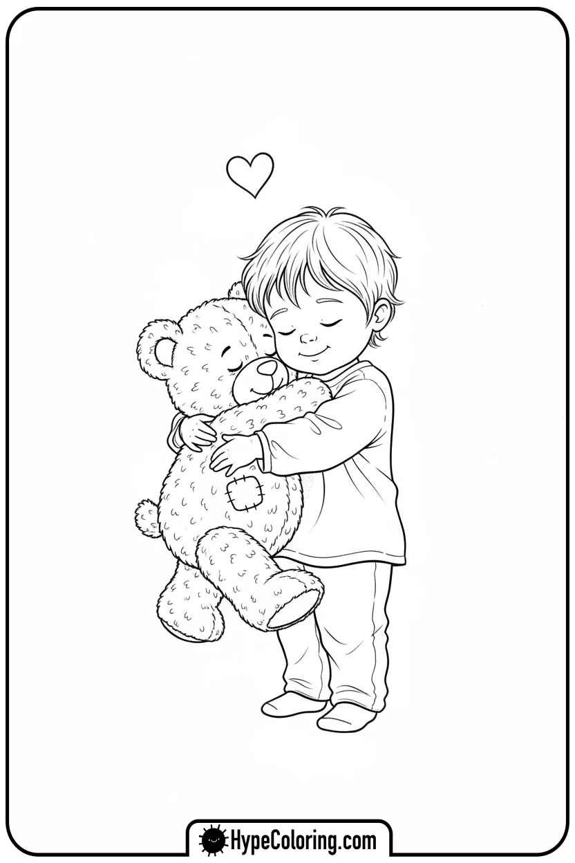 Click to download PDF child-hugging-teddy-bear - coloring pages for mental health