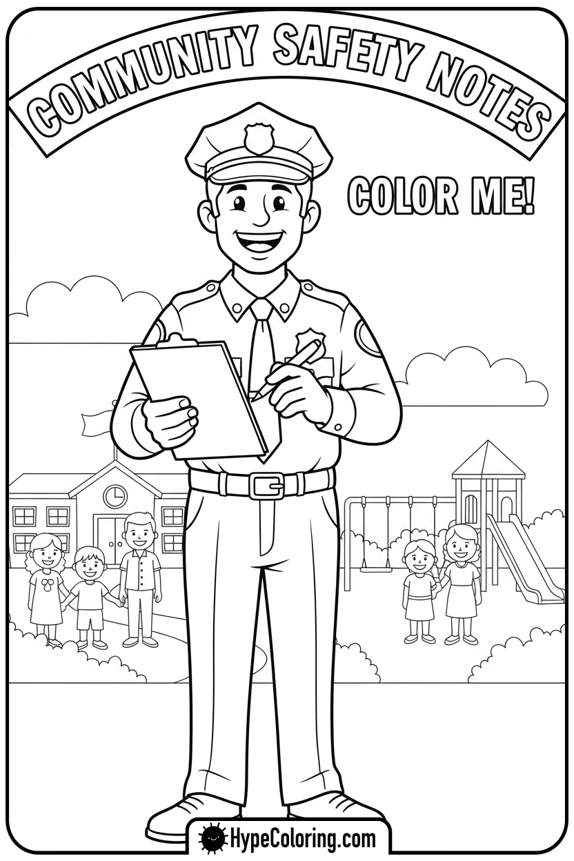 Click to download PDF smiling-police-officer-with-clipboard - coloring pages for police