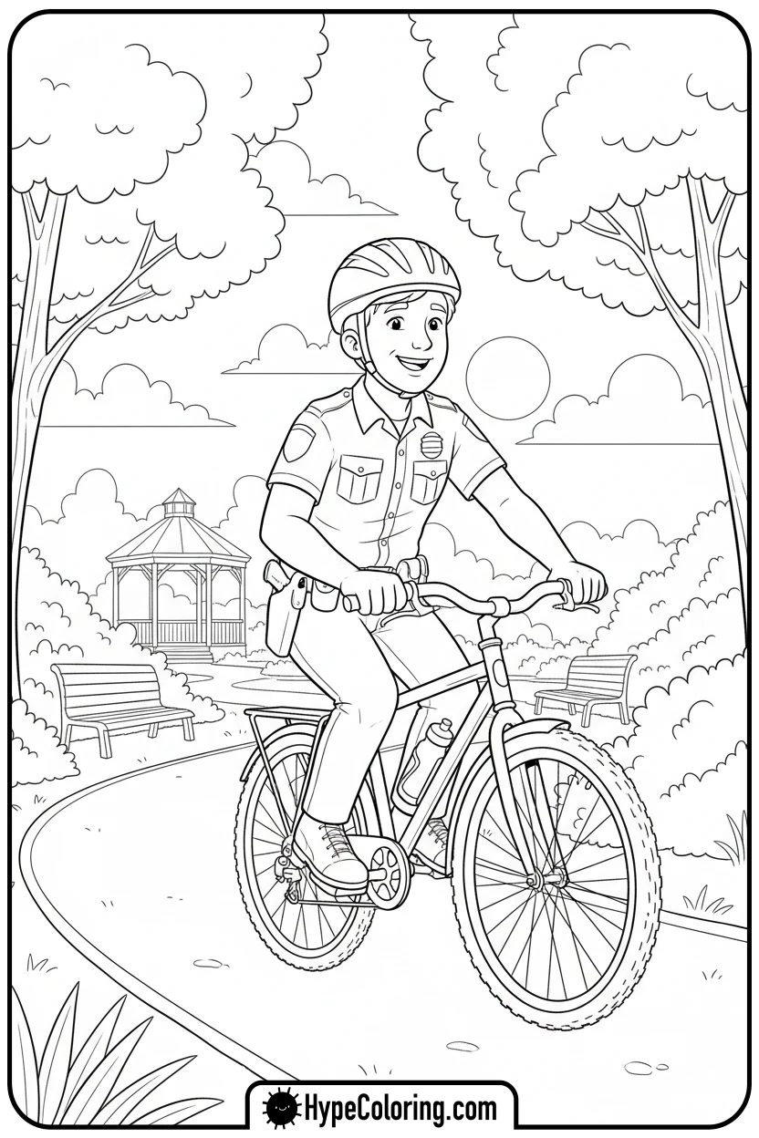 Click to download PDF police-officer-on-a-bicycle - coloring pages for police