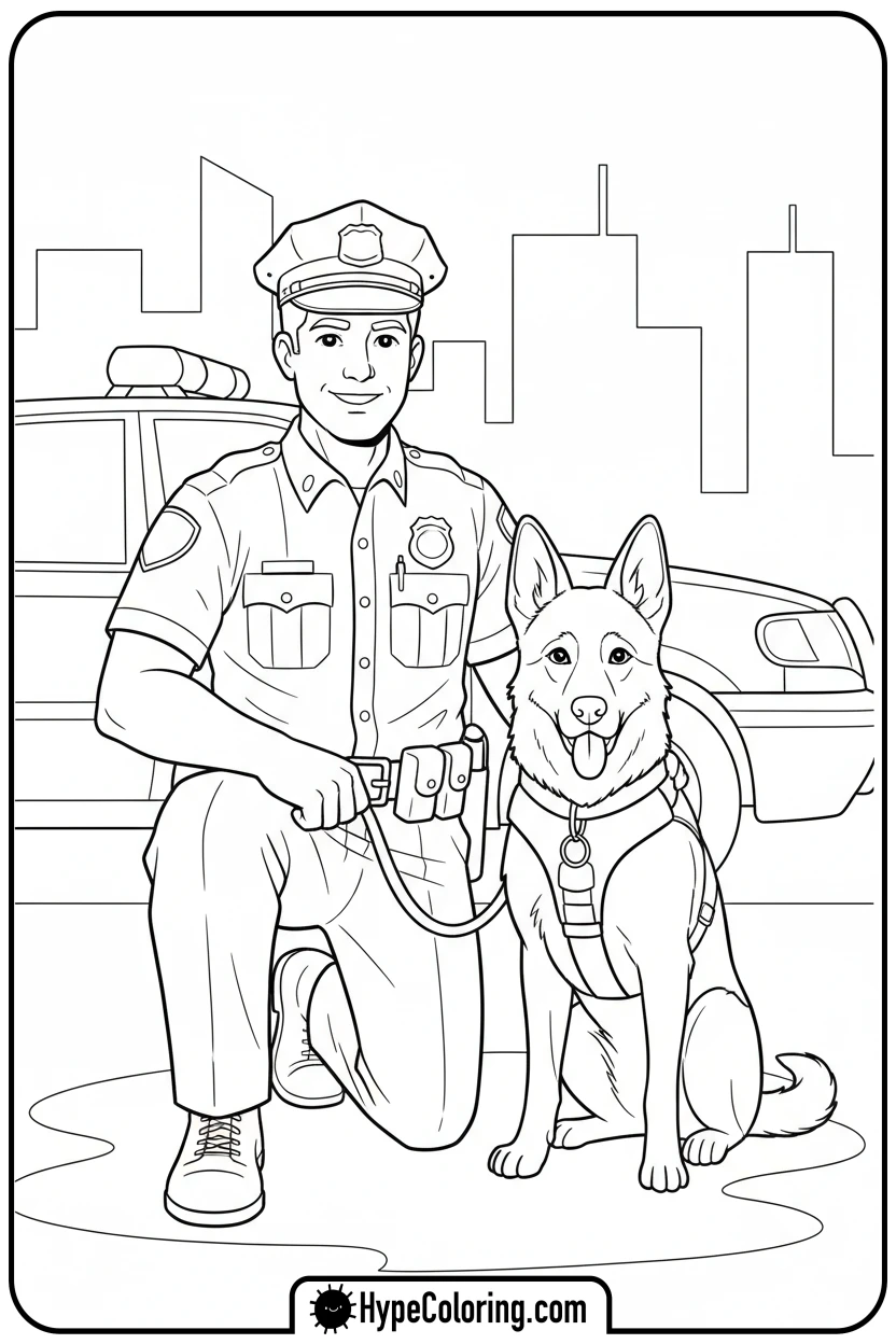 Click to download PDF police-officer-with-k9-dog - coloring pages for police