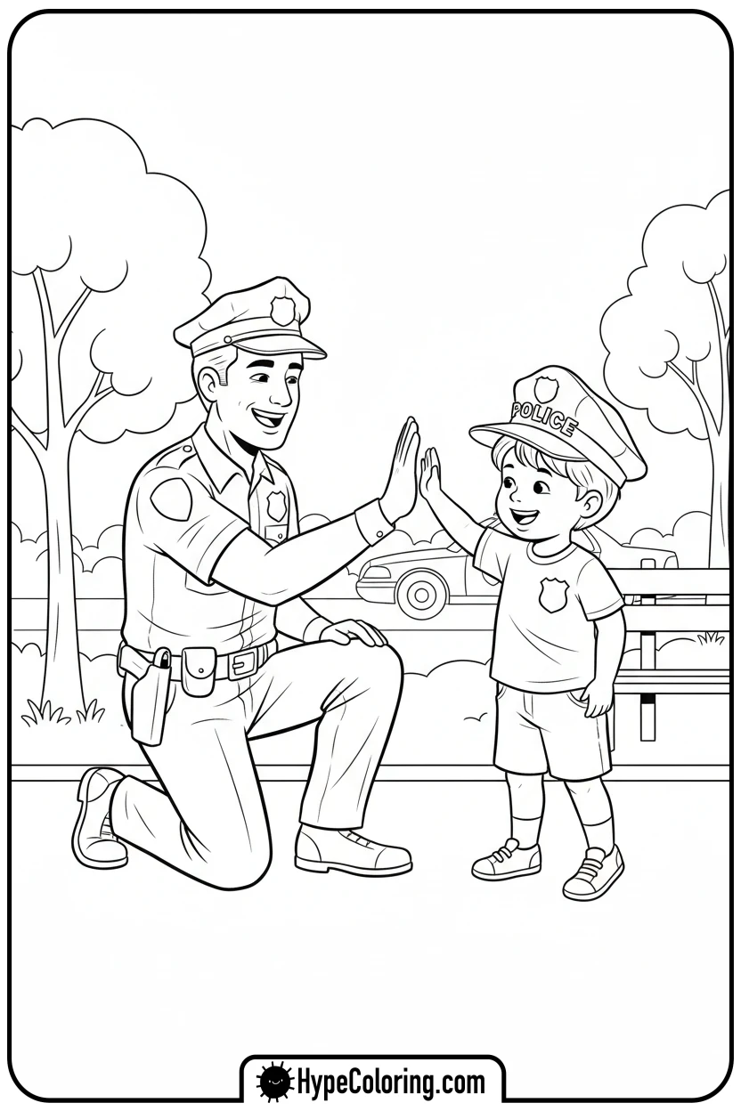 Click to download PDF police-officer-high-fiving-child - coloring pages for police