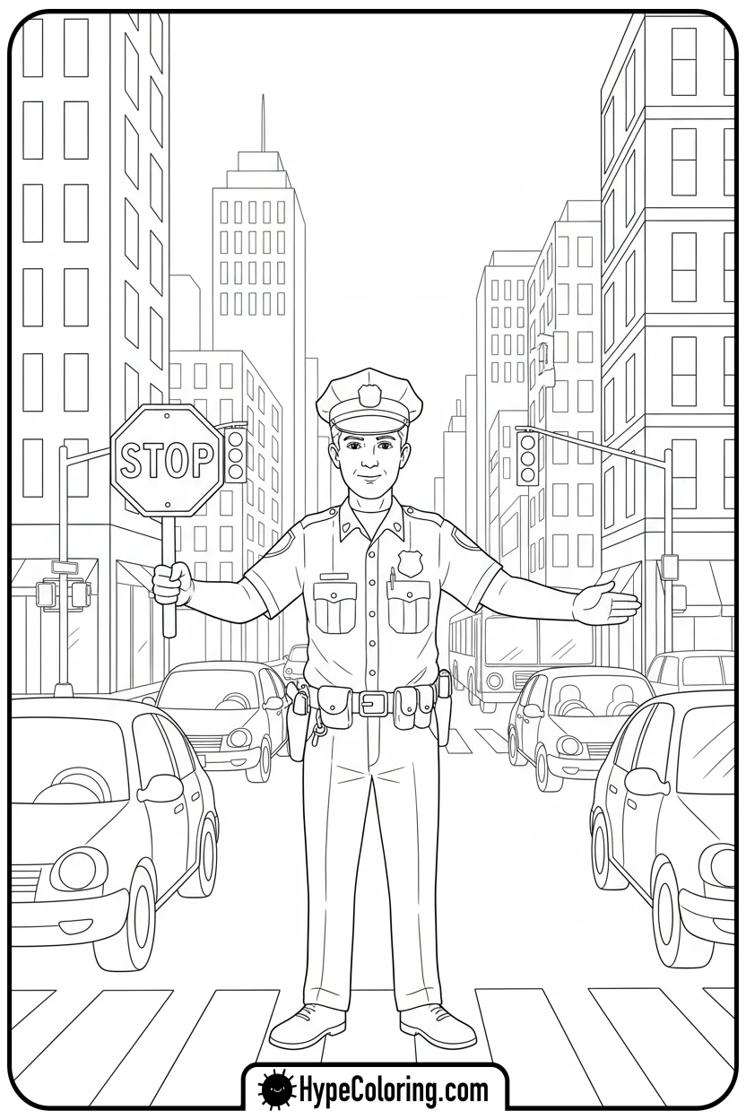 Click to download PDF police-officer-directing-traffic - coloring pages for police