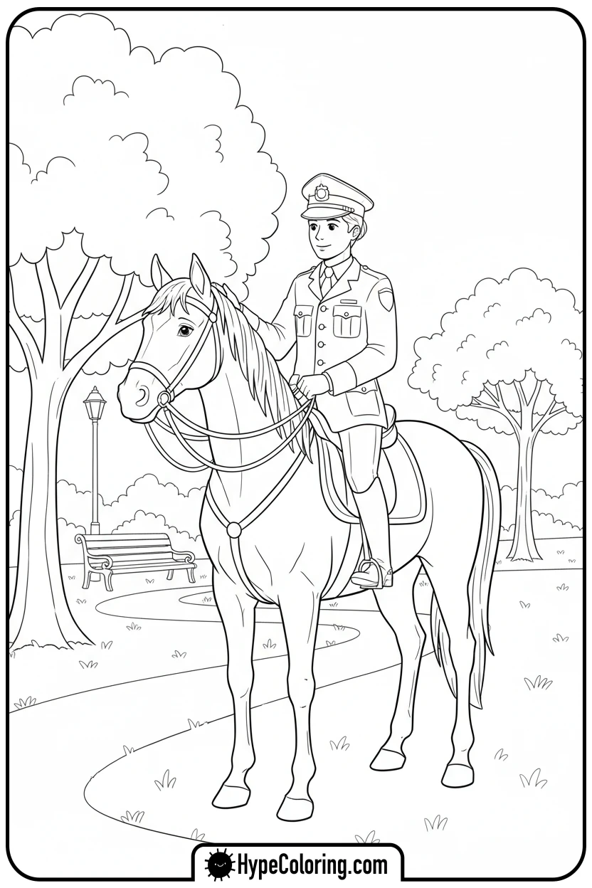 Click to download PDF police-officer-on-horseback - coloring pages for police