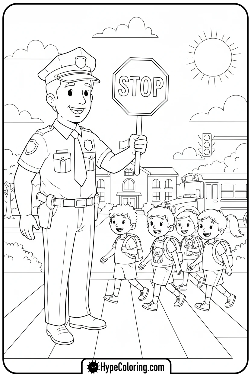 Click to download PDF police-officer-with-stop-sign - coloring pages for police
