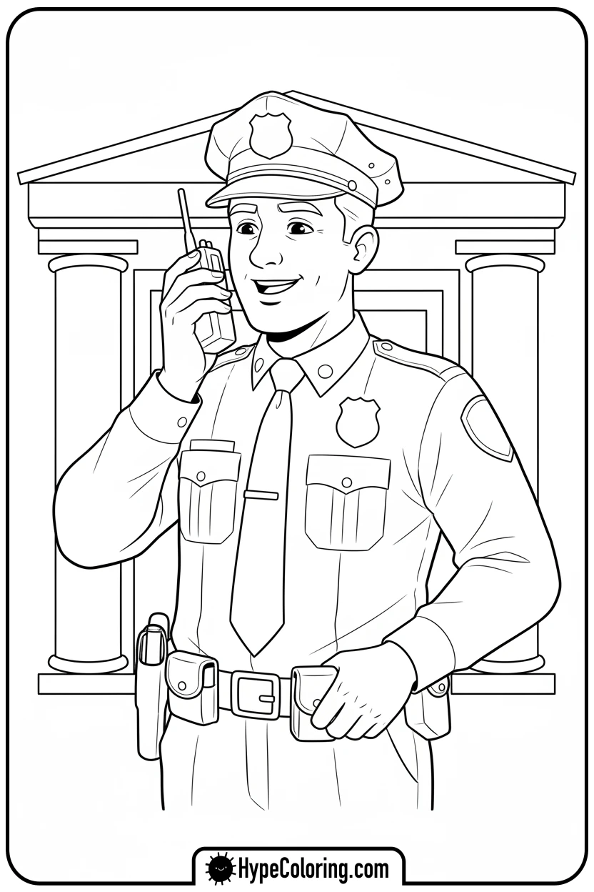 Click to download PDF police-officer-with-walkie-talkie - coloring pages for police