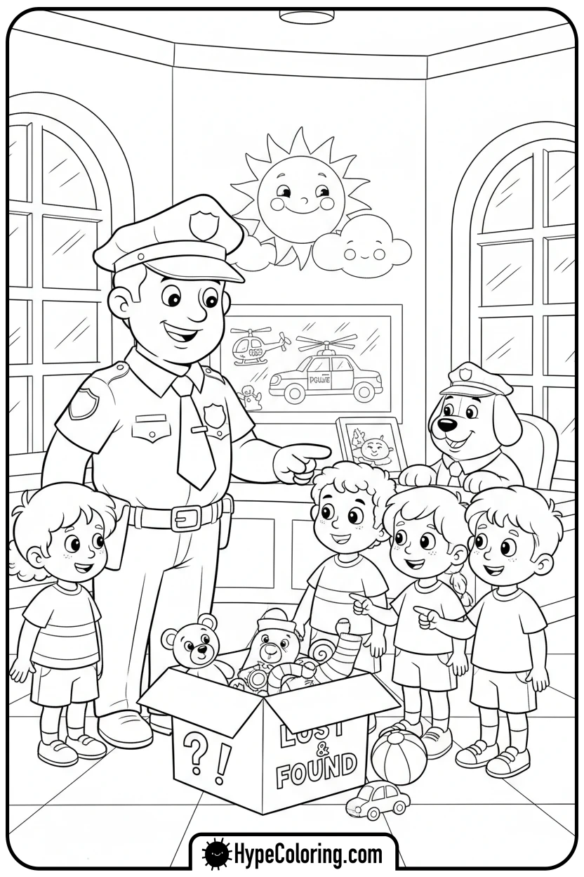Click to download PDF police-officer-giving-station-tour - coloring pages for police