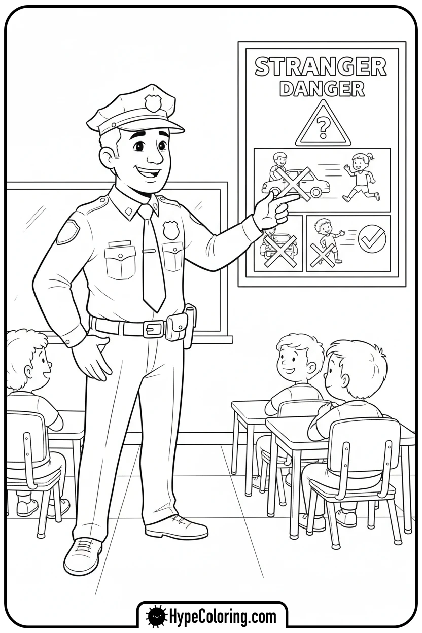 Click to download PDF police-officer-teaching-safety - coloring pages for police