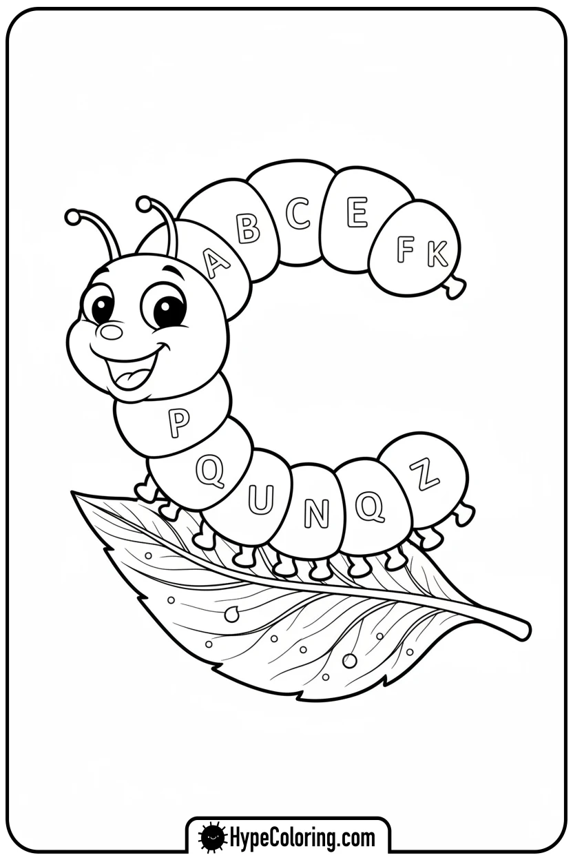 caterpillar-eating-leaf - coloring pages for the letter c