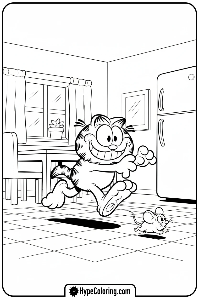 garfield-chasing-a-mouse - coloring pages garfield