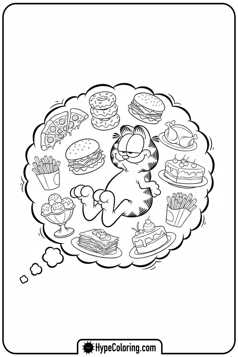 garfield-dreaming-of-food - coloring pages garfield