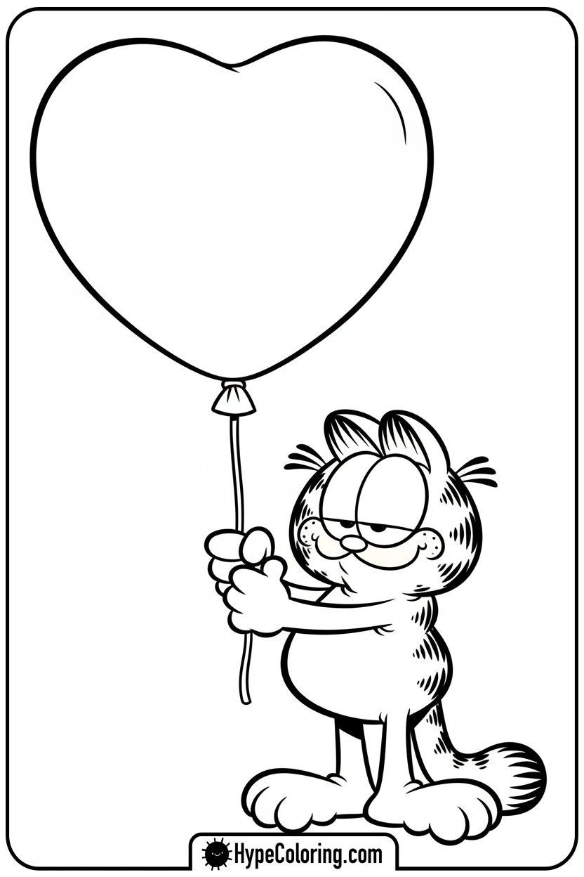 garfield-holding-heart-balloon - coloring pages garfield