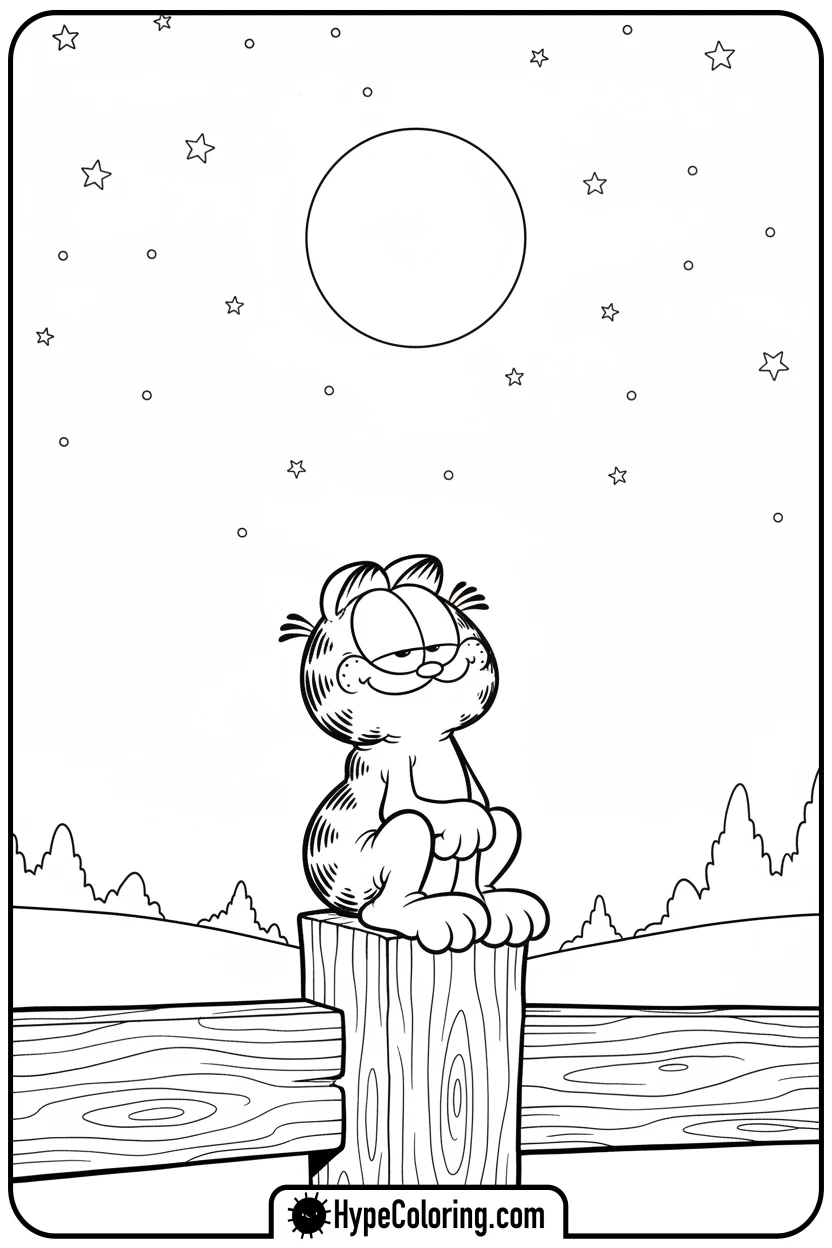 garfield-on-fence-post-at-night - coloring pages garfield