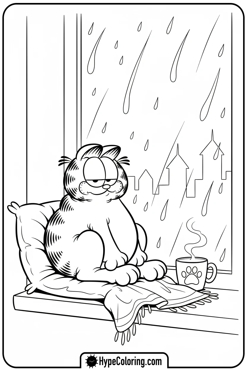 garfield-watching-rain - coloring pages garfield