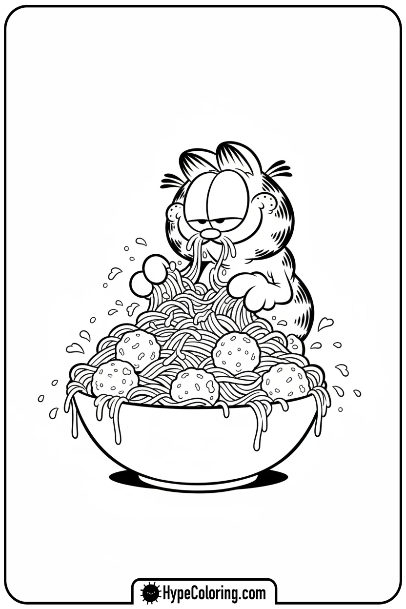 garfield-eating-spaghetti - coloring pages garfield