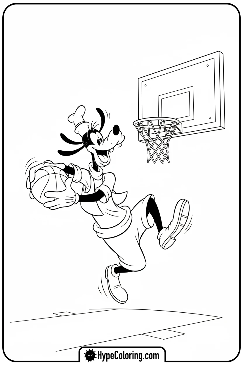 Click to download PDF goofy-slam-dunking-basketball - goofy coloring pages