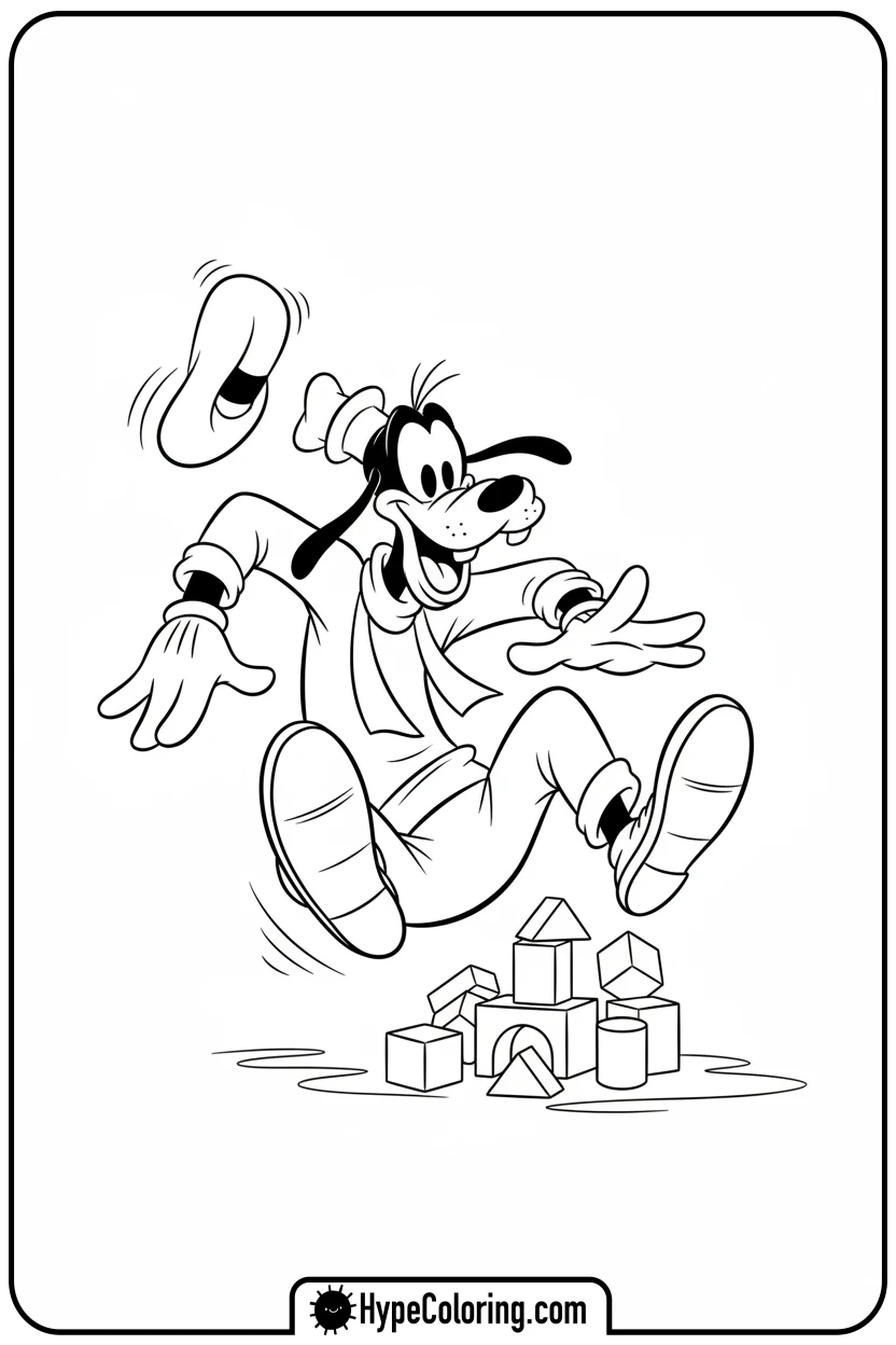 Click to download PDF goofy-comically-tripping-over-blocks - goofy coloring pages