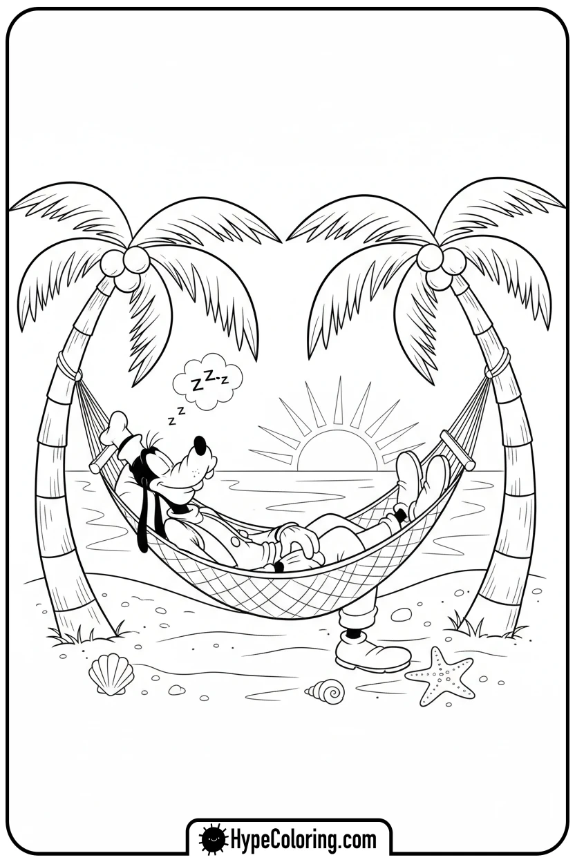 Click to download PDF goofy-sleeping-in-a-hammock - goofy coloring pages