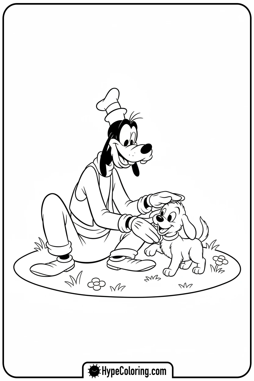 Click to download PDF goofy-petting-a-puppy - goofy coloring pages