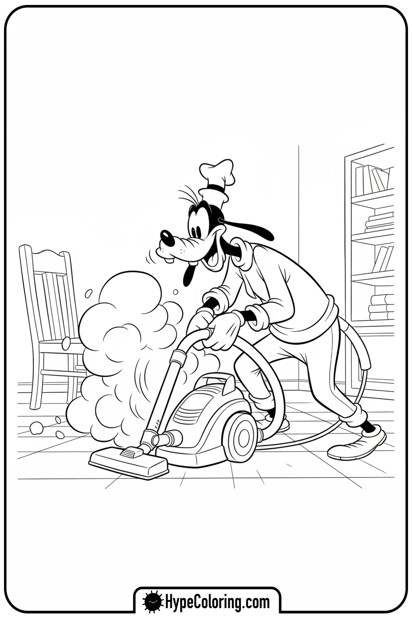 Click to download PDF goofy-struggling-with-vacuum-cleaner - goofy coloring pages