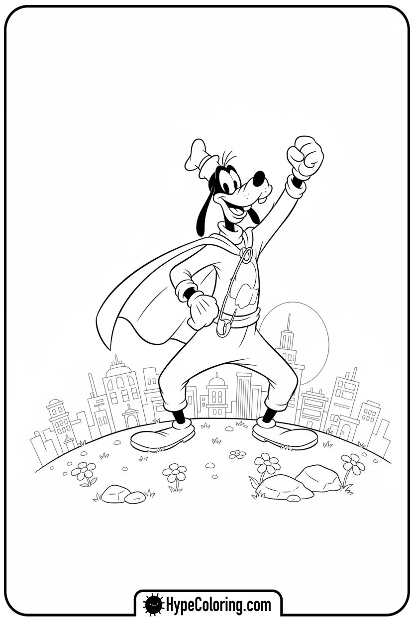 Click to download PDF goofy-dressed-as-superhero - goofy coloring pages