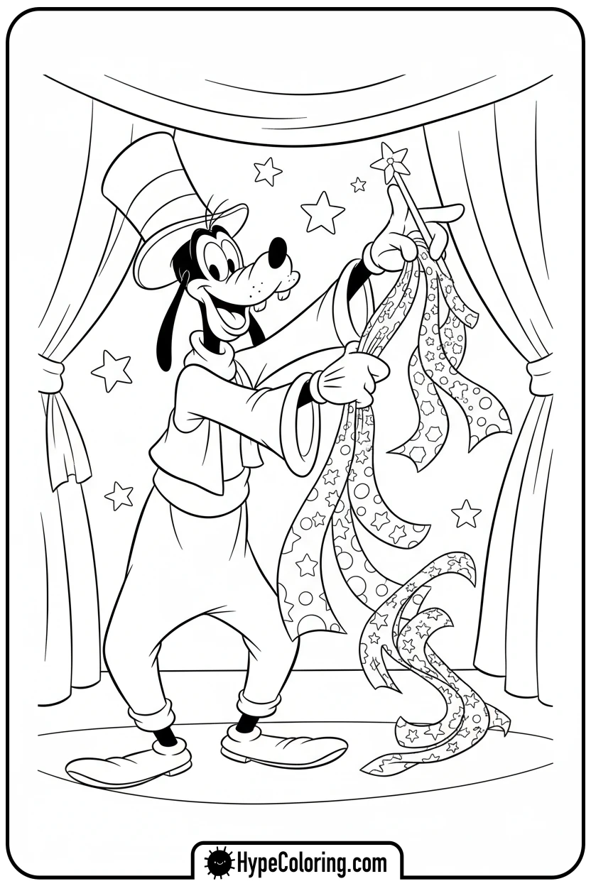Click to download PDF goofy-doing-magic-trick-with-handkerchiefs - goofy coloring pages
