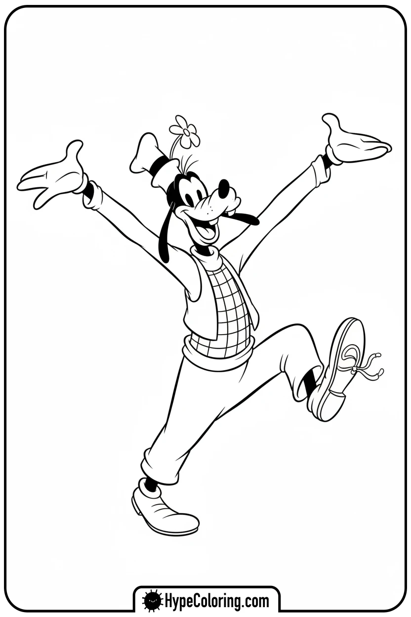 Click to download PDF goofy-doing-a-lively-dance - goofy coloring pages